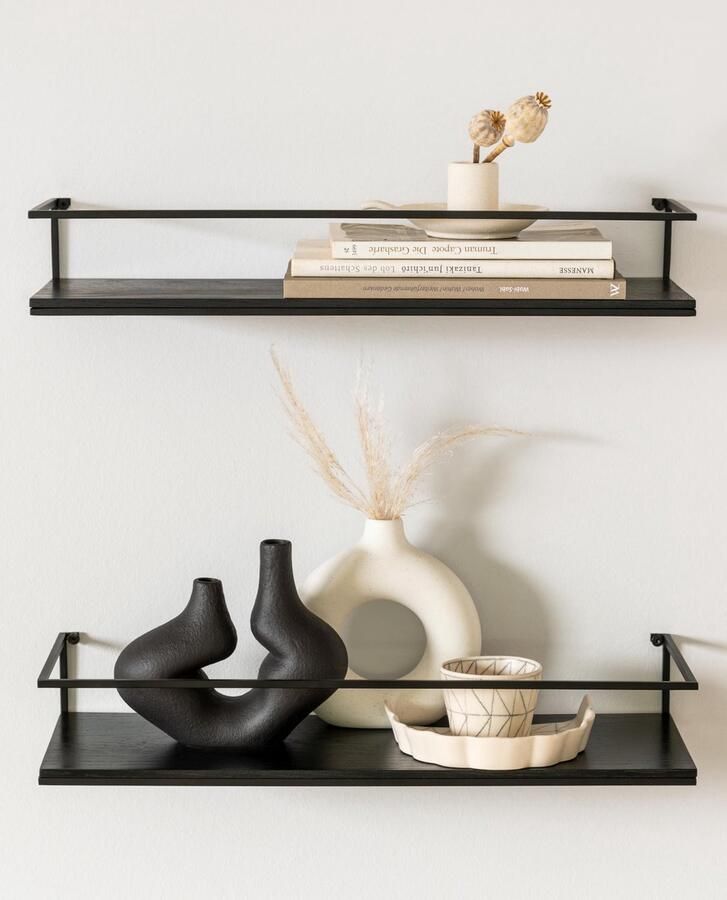 Unyqoos Moderne Zwevende Wandplankenset van Metaal en Hout voor Elke Kamer