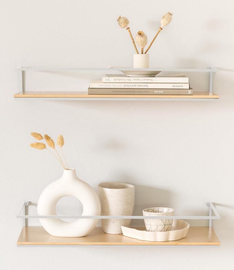 Unyqoos Moderne Zwevende Wandplankenset van Metaal en Houtfineer voor Interieurs