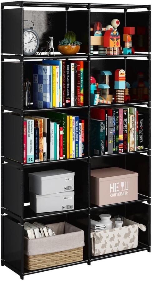 Unyqoos Modulair Opbergrek met 10 Compartimenten voor Boeken Kleding en Speelgoed Zwart