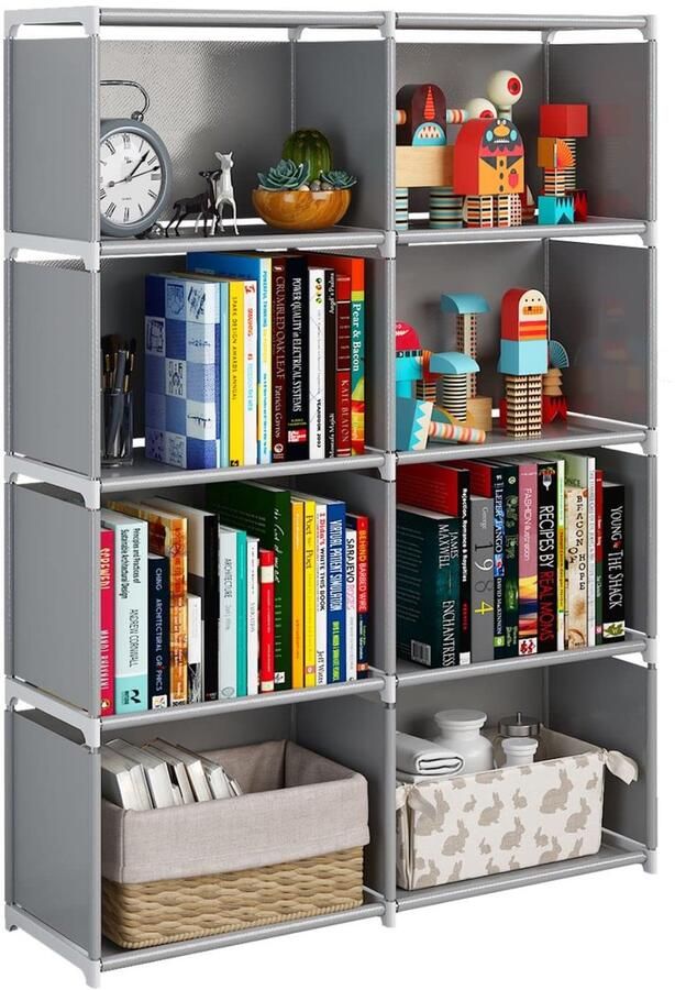 Unyqoos Modulaire Kastorganizer met 5 Verdiepingen en Achterdoek voor Ruimtes in Stijlvol Grijs