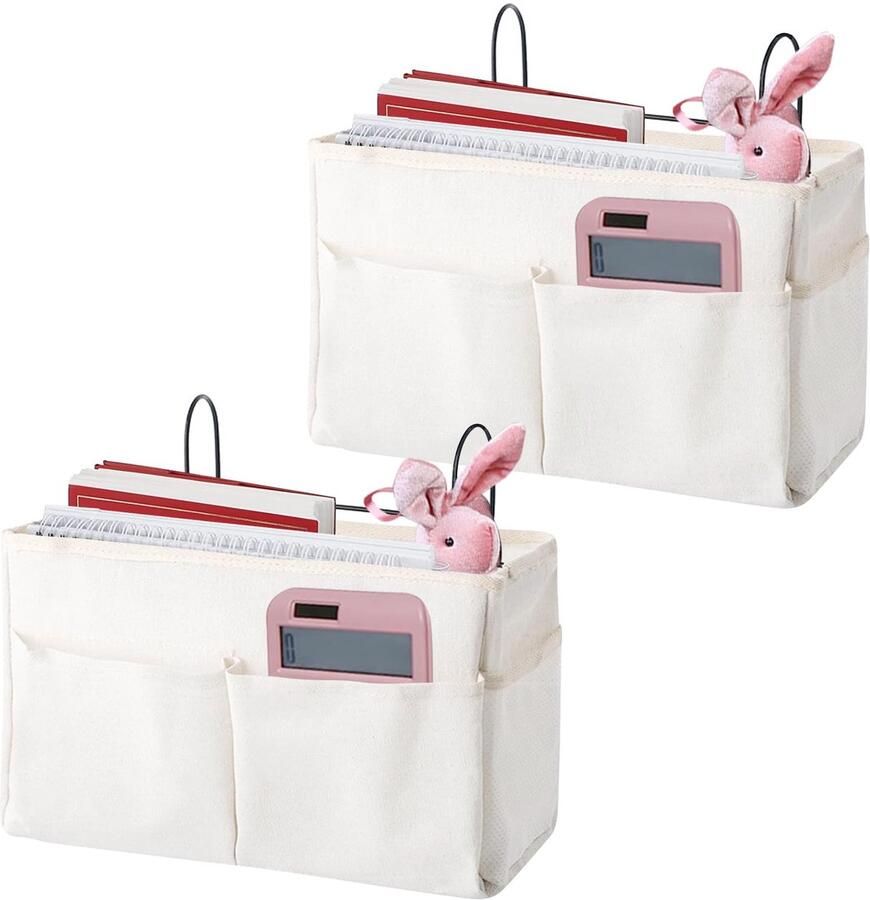 Unyqoos Multifunctionele Hangende Bed Organizer voor Boeken Tijdschriften en Hoofdtelefoons met Haken 2 Stuks
