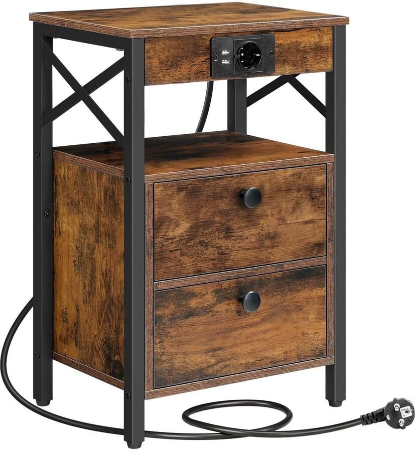 Unyqoos Nachtkastje en Bijzettafel met Oplaadstation en Opbergruimte voor Woon- en Slaapkamer