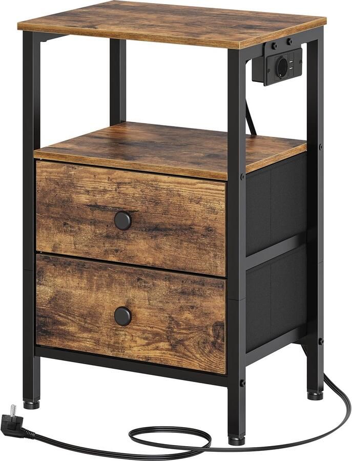 Unyqoos Nachtkastje met Laadstation Vintage Bruin & Zwart