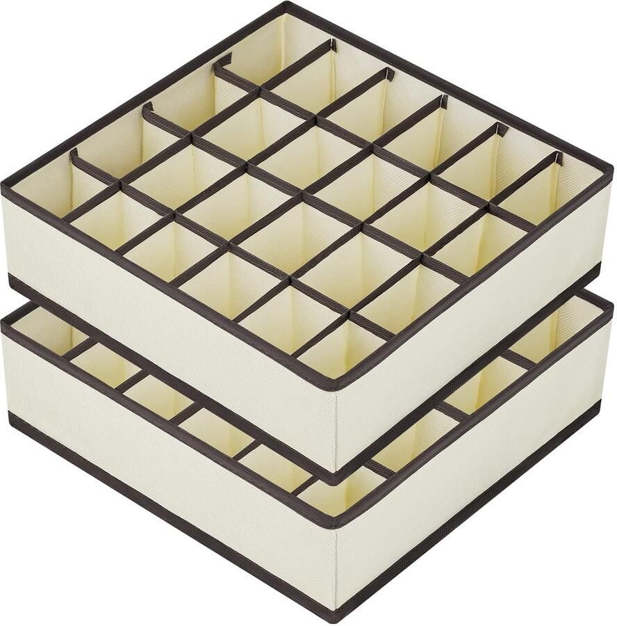 Unyqoos Opvouwbare 24-Vaks Opbergdozen voor Ondergoed Sokken en Accessoires Beige Set van 2