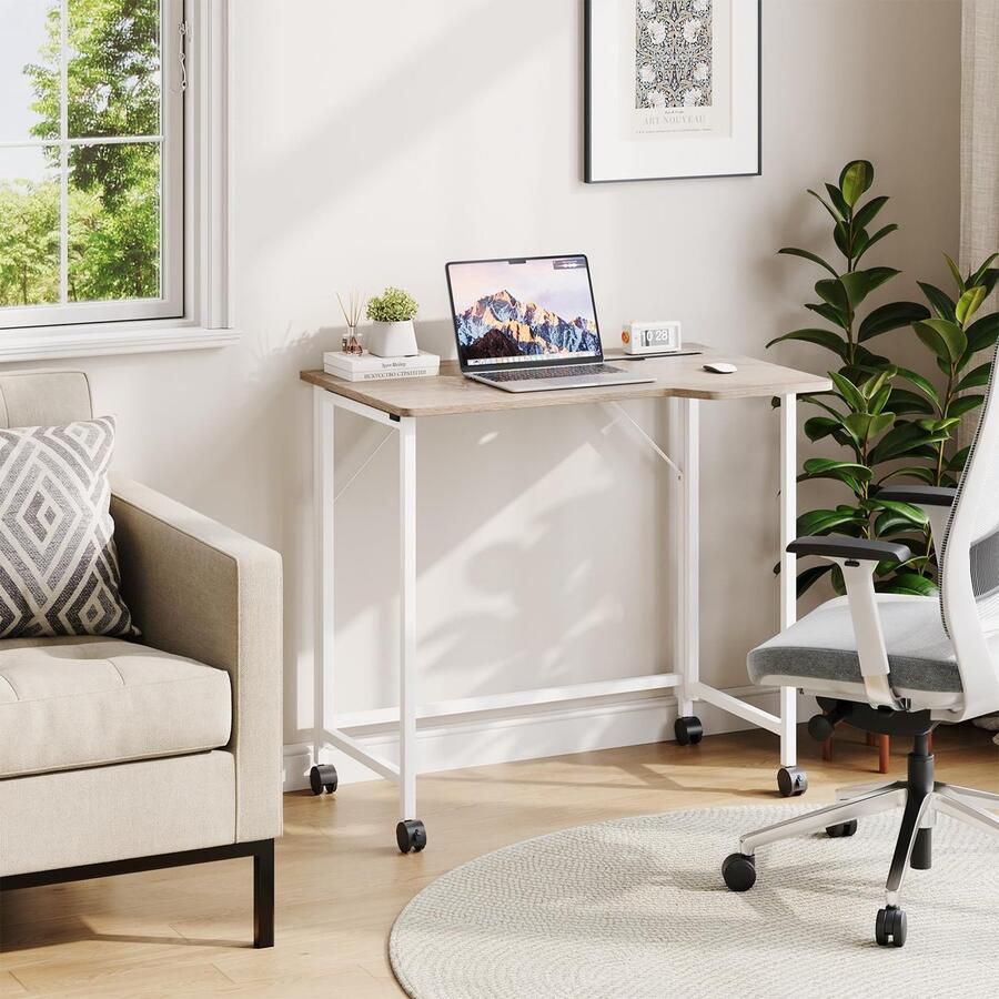 Unyqoos Opvouwbare en Ruimtebesparende Computertafel met Ergonomisch L-Design en Wielen voor Flexibel Thuiswerken