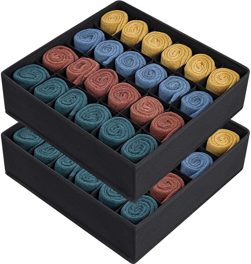 Unyqoos Opvouwbare Lade-organizer Set van 2 met 24 Vakken voor Sokken en Accessoires