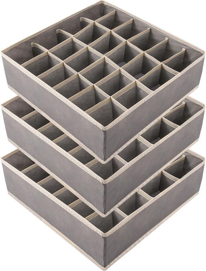 Unyqoos Opvouwbare Lade Organizer Set van 3 met 24 Vakken voor Sokken en Accessoires
