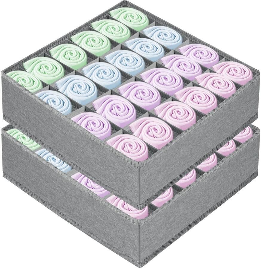 Unyqoos Opvouwbare Stoffen Lade-organizer met 24 Vakken voor Sokken Stropdassen en Ondergoed