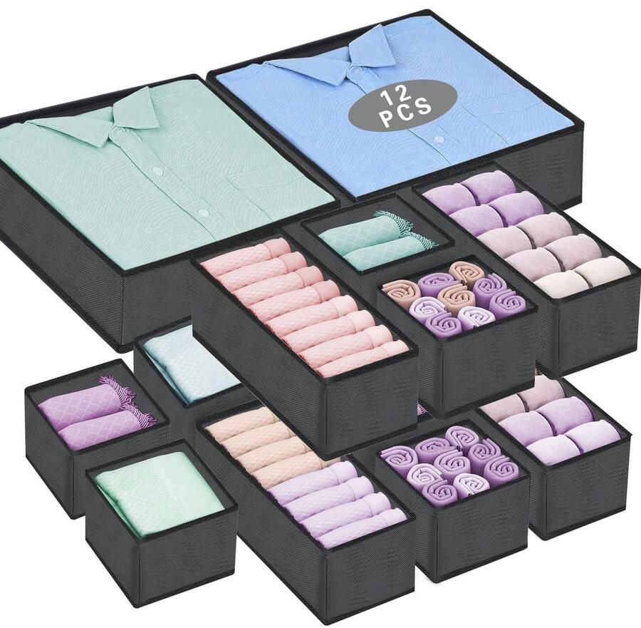 Unyqoos Ruime 12-delige Lade-organizer Set voor Efficiënte Kledingkastindeling