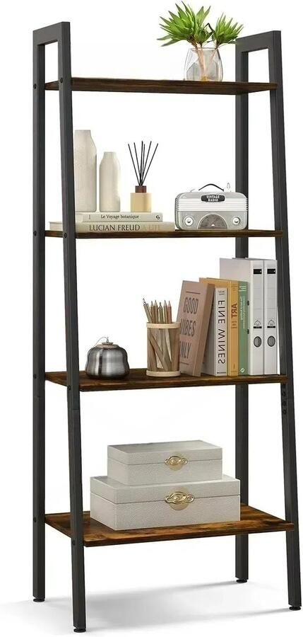 Unyqoos Ruimtebesparende boekenkast met vier niveaus voor veelzijdig gebruik in huiselijke omgeving