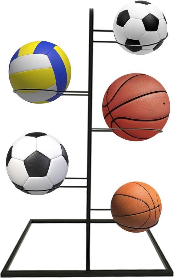 Unyqoos Ruimtebesparende Verticale Ballenhouder met Uittrekbare Opbergrekken voor Sportballen
