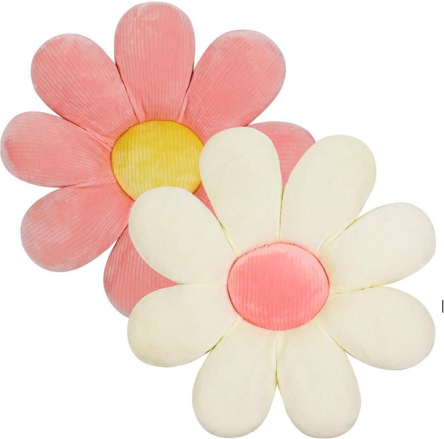 Unyqoos Set van 2 Bloemvormige Kussens voor Stoel- en Vloergebruik – Zacht Pluche Ontwerp in Roze en Wit