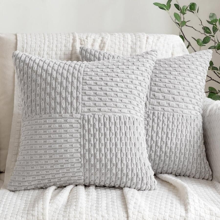 Unyqoos Set van 2 stijlvolle corduroy kussenslopen met patchwork design voor bank en slaapkamer