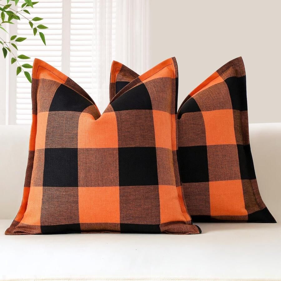 Unyqoos Set van 2 stijlvolle geruite kussenslopen voor bank en slaapkamer in zwart-wit design