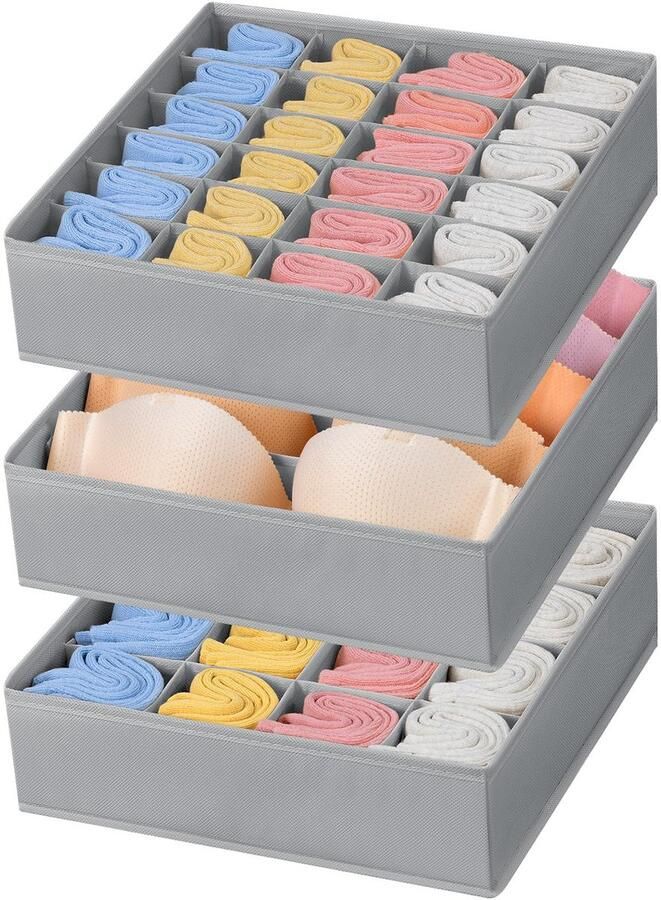 Unyqoos Set van 3 multifunctionele lade-organizers voor sokken ondergoed en behas in grijze kleur