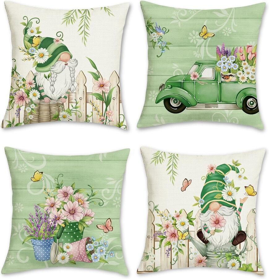 Unyqoos Set van 4 Decoratieve Kussenslopen met Lente Thema voor Bank en Tuin 45 x 45 cm