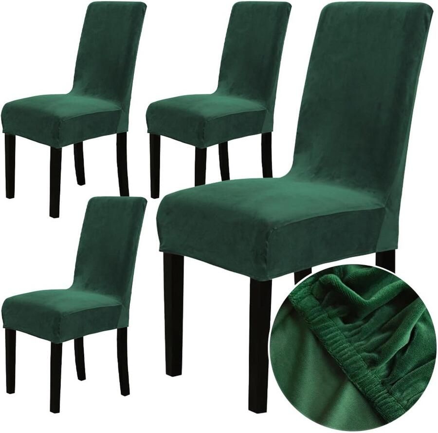 Unyqoos Set van 4 Luxe Fluweel Stretch Stoelhoezen voor Gelegenheden en Stoeltypes