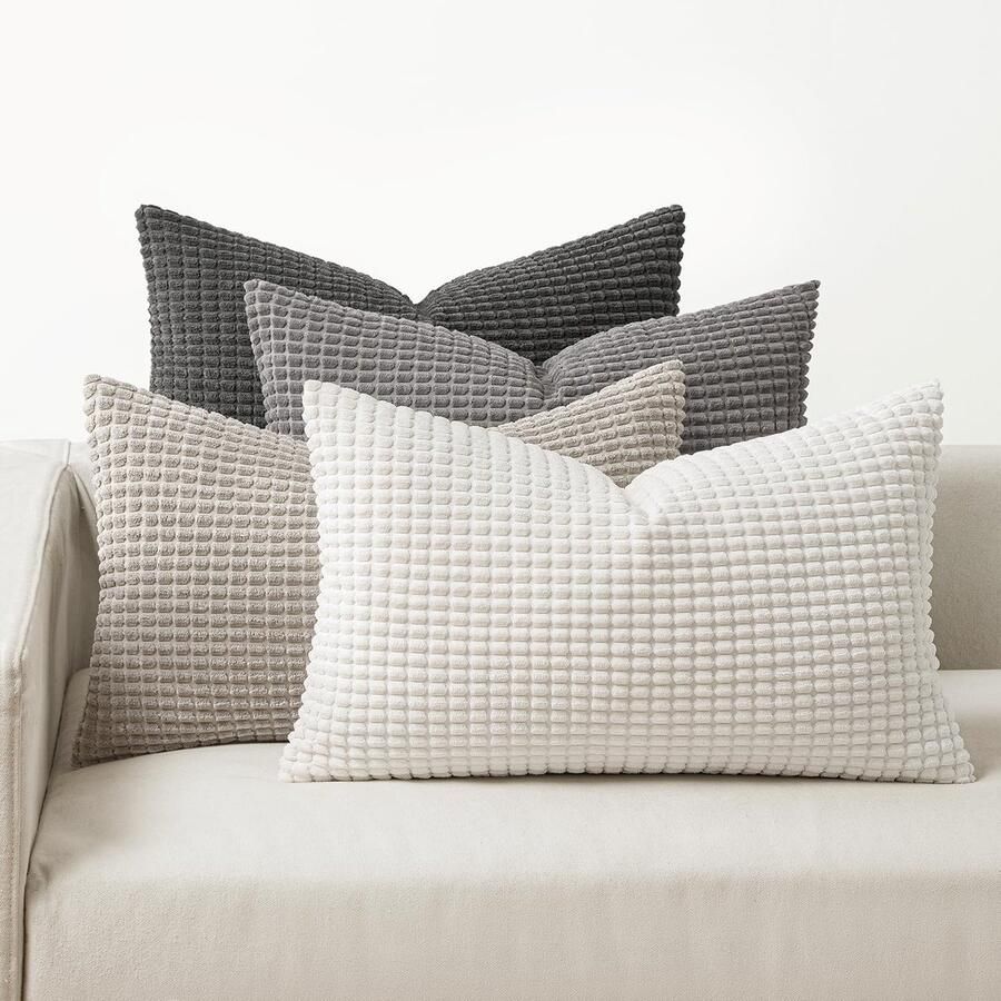 Unyqoos Set van 4 stijlvolle grijze kussenslopen voor bank woonkamer en slaapkamer 40 x 60 cm