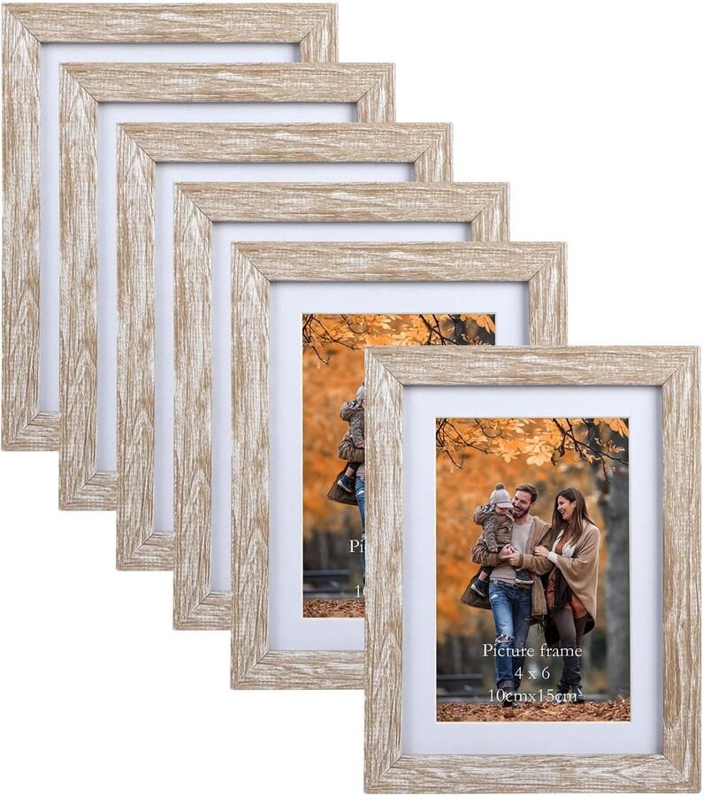 Unyqoos Set van 6 Fotolijsten voor Fotomaten Perfect voor Muur en Tafel Beige Design