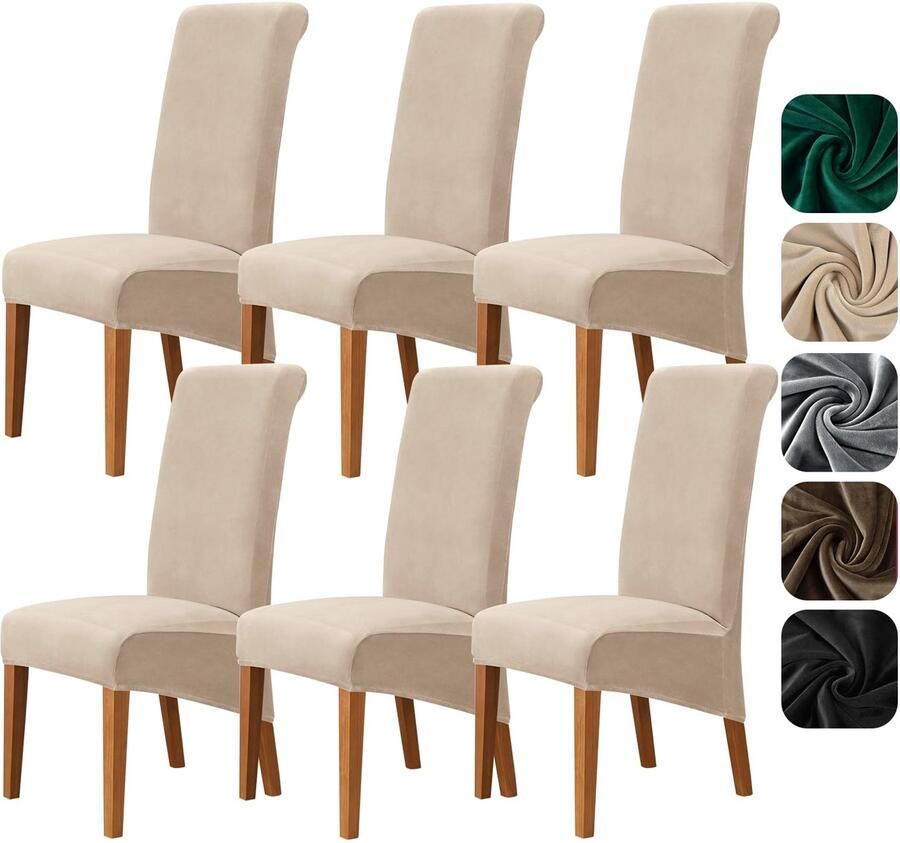 Unyqoos Set van 6 Luxe Fluwelen Stoelhoezen voor Hoge Rugleuning Universeel en Wasbaar