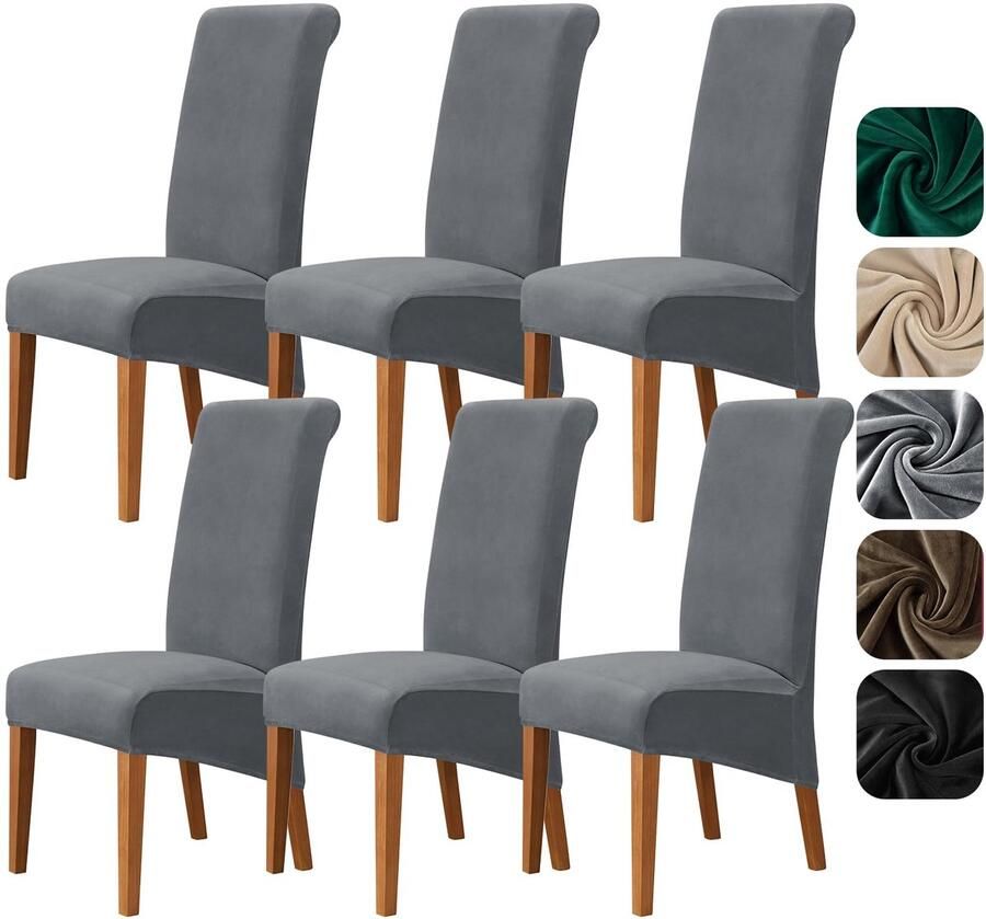 Unyqoos Set van 6 Luxe Fluwelen Stoelhoezen voor Hoge Rugleuning Universele Pasvorm voor Eetkamerstoelen
