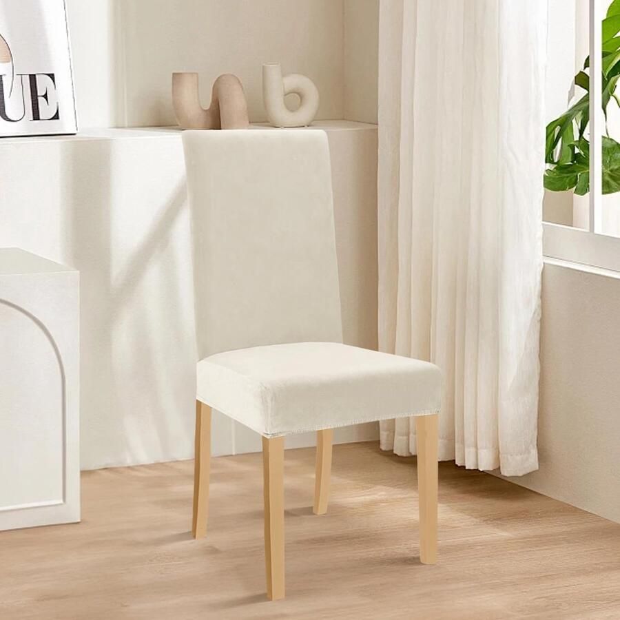 Unyqoos Set van 6 Rekbare Fluwelen Stoelhoezen voor Schommelstoelen Eetkamer en Bruiloften in Beige