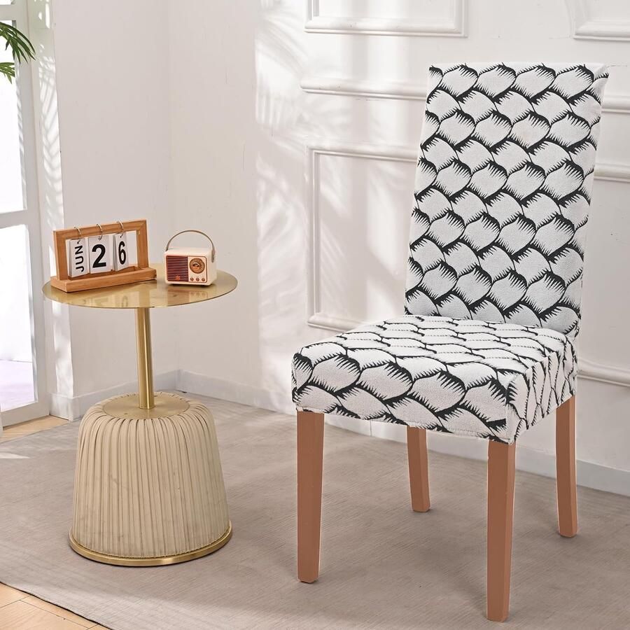 Unyqoos Set van 6 Stretch Stoelhoezen voor Eetkamerstoelen Jacquard Stof Wasbaar en Beschermend