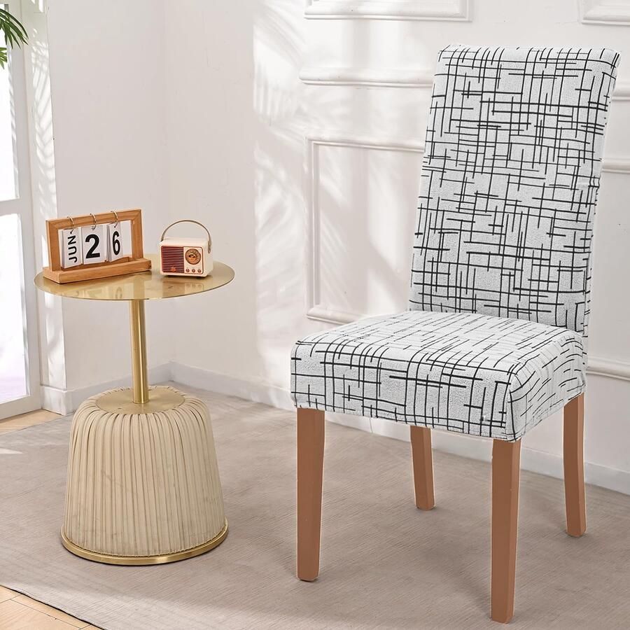 Unyqoos Set van 6 Stretch Stoelhoezen voor Schuifstoelen Universele Wasbare Bescherming voor Eetkamerstoelen