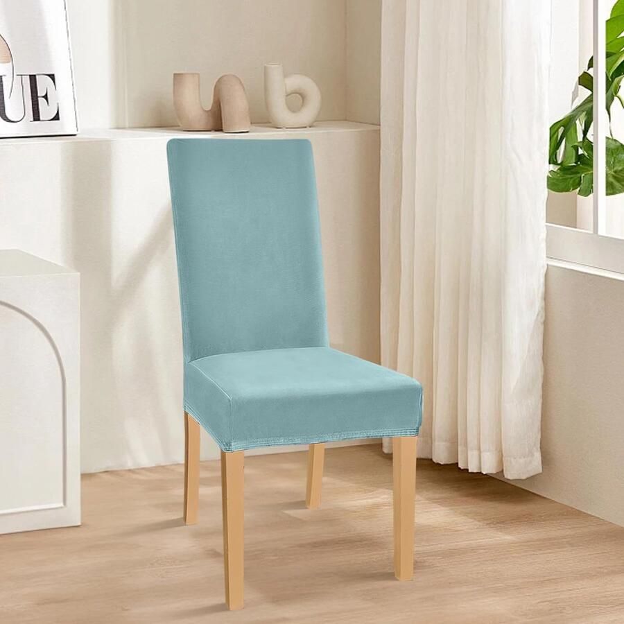 Unyqoos Set van 6 Stretchbare Fluwelen Stoelhoezen voor Gelegenheden in Grijsblauw