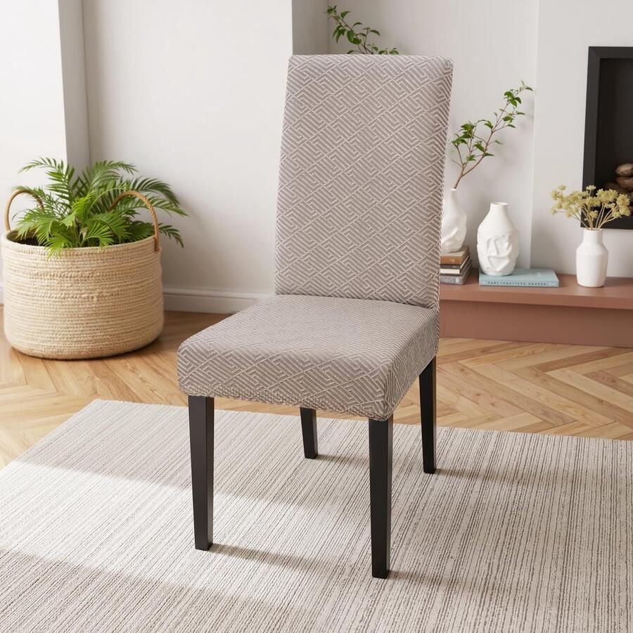 Unyqoos Set van 6 Universele Jacquard Rekbare Stoelhoezen voor Eetkamer en Feestelijke Gelegenheden