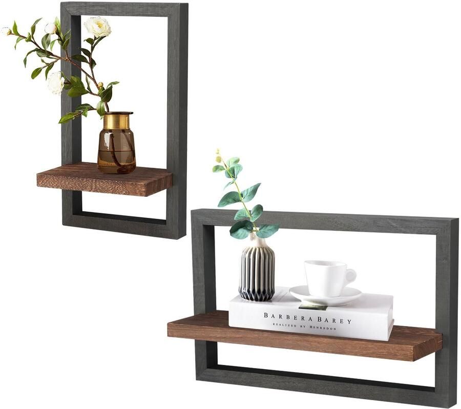 Unyqoos Set van twee houten zwevende wandplanken voor ruimtes en toepassingen