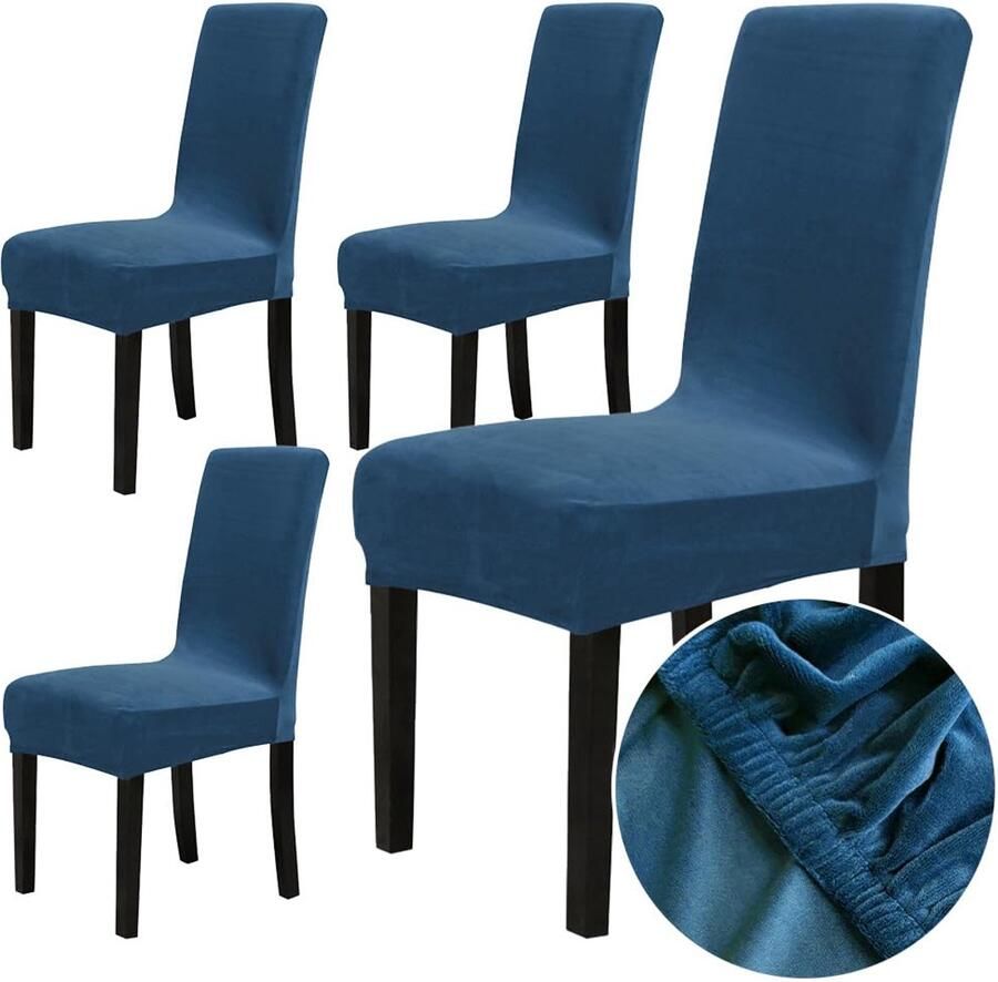 Unyqoos Set van Vier Luxe Fluwelen Stoelhoezen voor Gelegenheden in Koningsblauw