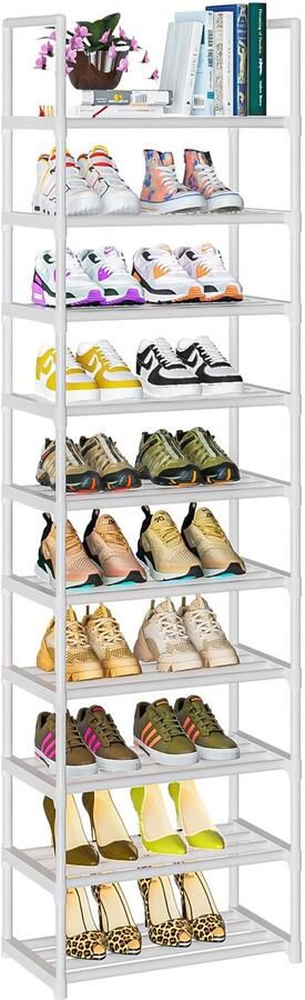 Unyqoos Slim en Ruimtebesparend Schoenenrek met 10 Verstelbare Niveaus voor Compacte Opbergoplossingen