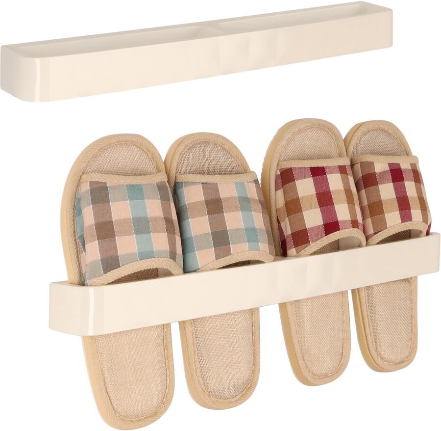 Unyqoos Slim en Stijlvol Wandgemonteerd Schoenenrek voor Optimaal Ruimtegebruik Set van 2 Stuks in Beige