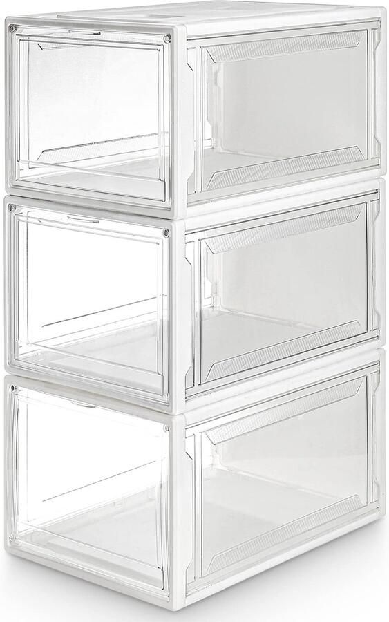 Unyqoos Slim Ontworpen Transparante Schoenopslagdozen Set van Drie met Stapelbaar Systeem tot
