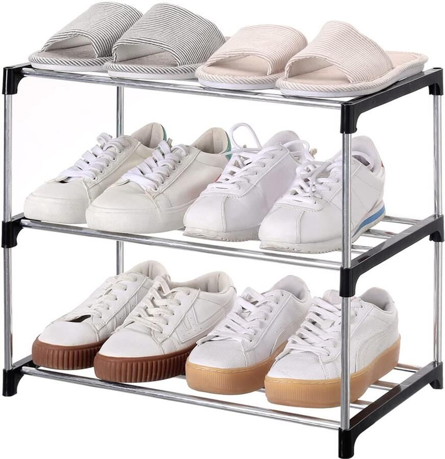 Unyqoos Stapelbaar Schoenenrek voor Entree Hal en Kast met Ruimtebesparende Opbergmogelijkheden (3 Lagen Zwart)
