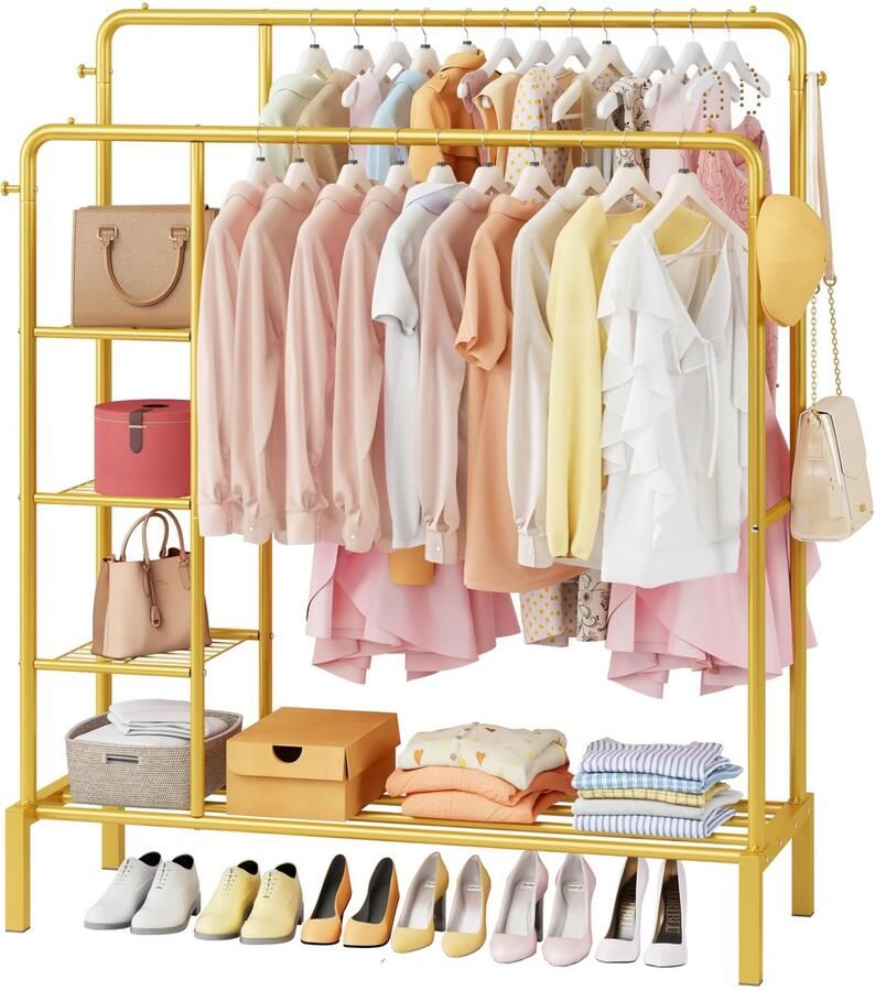 Unyqoos Stijlvol en Multifunctioneel Kledingrek met Gouden Afwerking voor Optimaal Opbergen