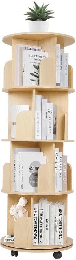 Unyqoos Stijlvolle Draaibare Boekenkast met Wielen en Vier Niveaus voor Maximale Opslag