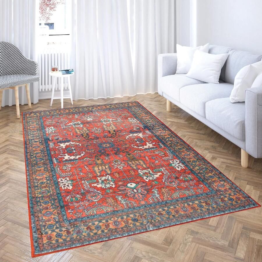 Unyqoos Stijlvolle en Moderne Kortpolige Vloerkleed voor Woonkamer en Slaapkamer met Rood Patroon 60 x 120 cm