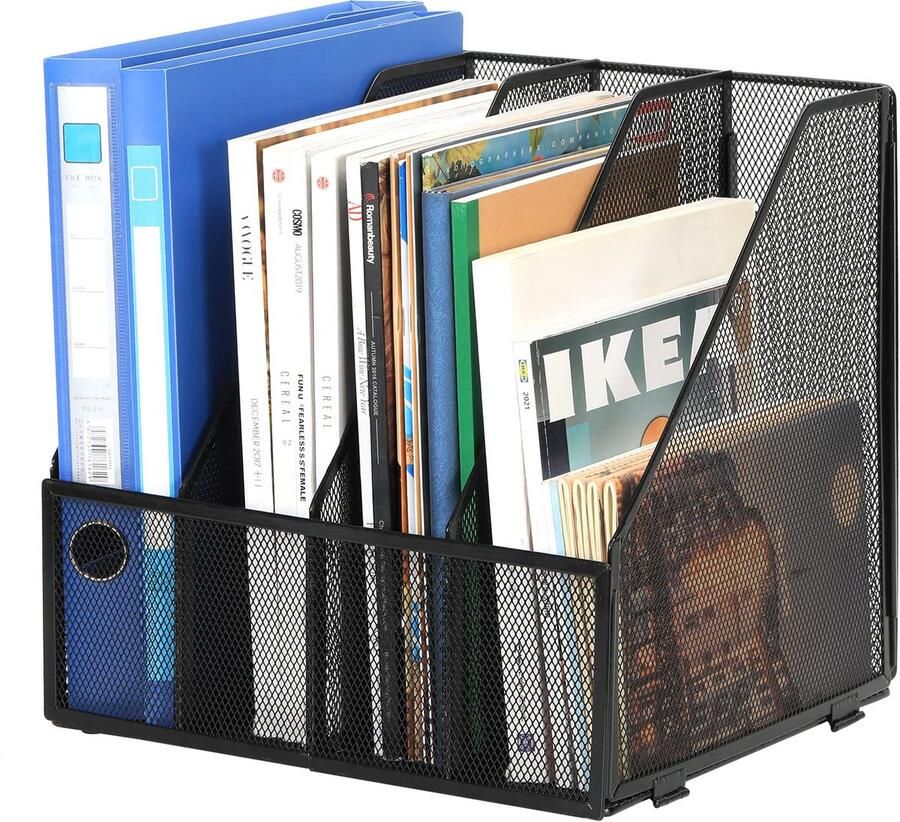 Unyqoos Stijlvolle en Robuuste A4 Metaal Bureau Organizer met 4 Vakken voor Documenten en Tijdschriften