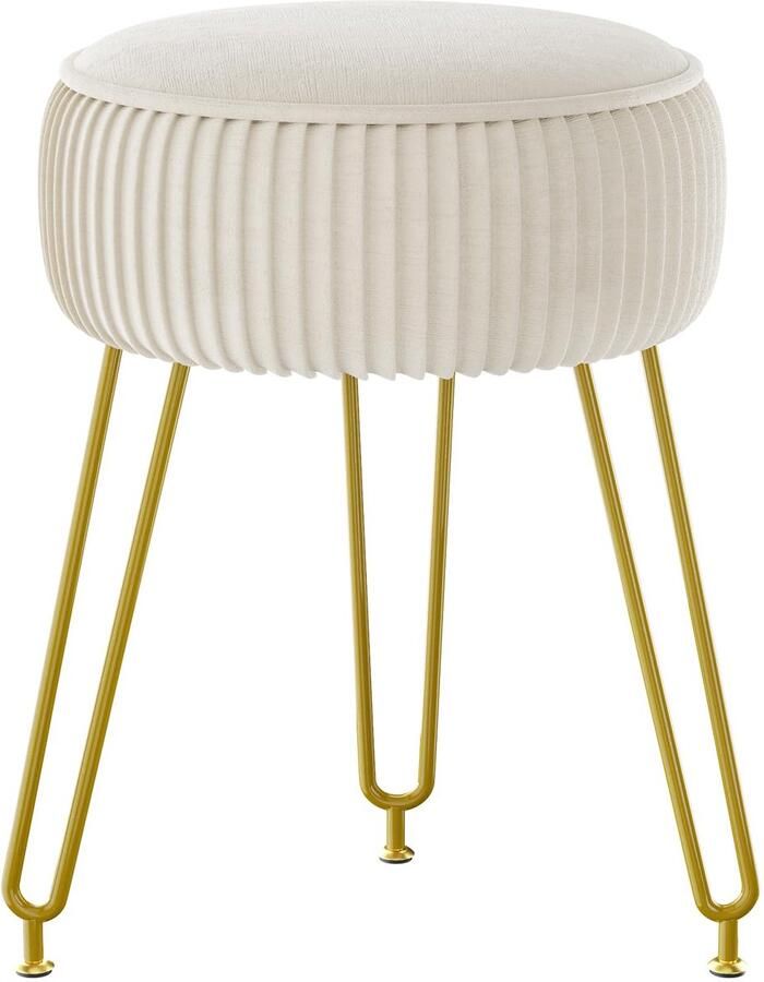 Unyqoos Stijlvolle Fluwelen Ronde Kruk met Gouden Stalen Poten voor Gebruiken in Huis