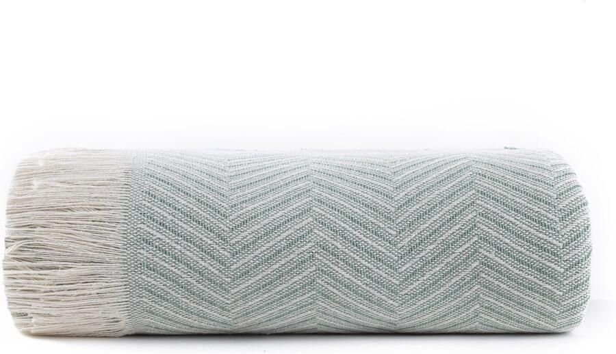 Unyqoos Stijlvolle Groene Visgraat Multifunctionele Deken voor Bed of Bank van Katoen 180x260 cm