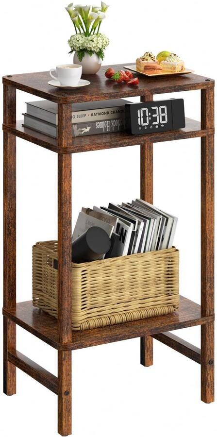 Unyqoos Stijlvolle Houten Bijzettafel met Drie Verdiepingen voor Smalle Ruimtes