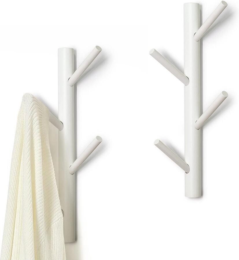 Unyqoos Stijlvolle Houten Wandkapstok Met 8 Haken Voor Ruimtes Set Van 2 Stuks Wit