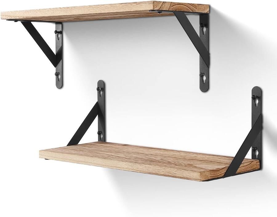 Unyqoos Stijlvolle Houten Wandplanken Set van 2 voor Ruimtes en Decoratie