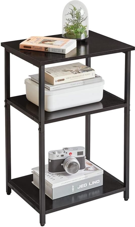 Unyqoos Stijlvolle Industriële Bijzettafel met Drie Niveaus en Metalen Frame voor Woon- en Slaapkamer