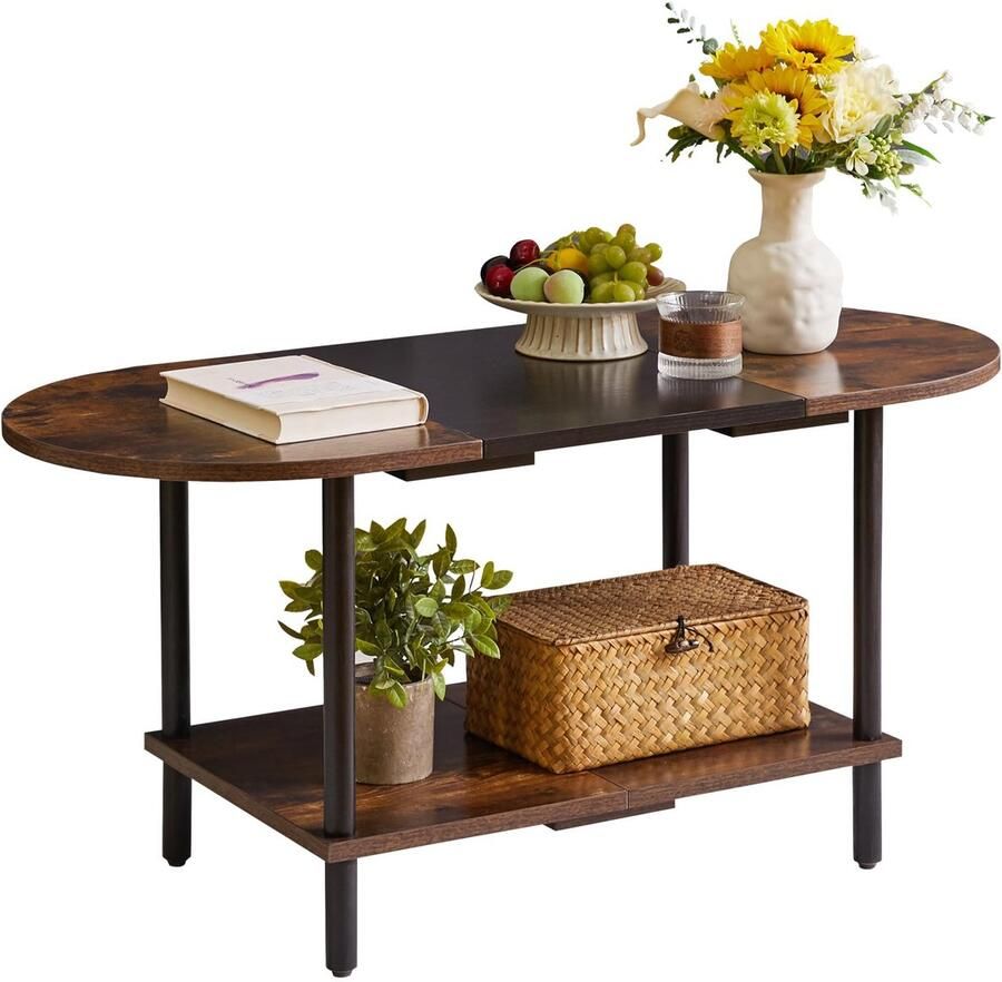 Unyqoos Stijlvolle Ovale Salontafel met Industrieel Design en Extra Opbergruimte voor Woonkamer
