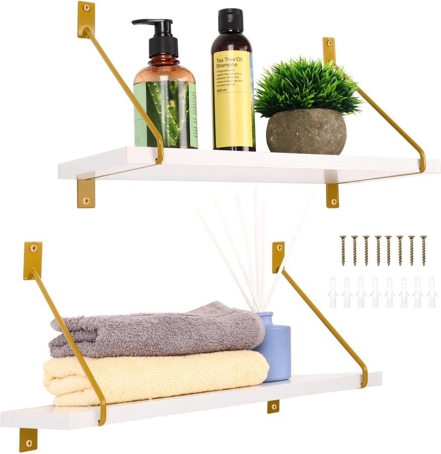 Unyqoos Stijlvolle Set van 2 Houten Wandrekken voor Iedere Ruimte