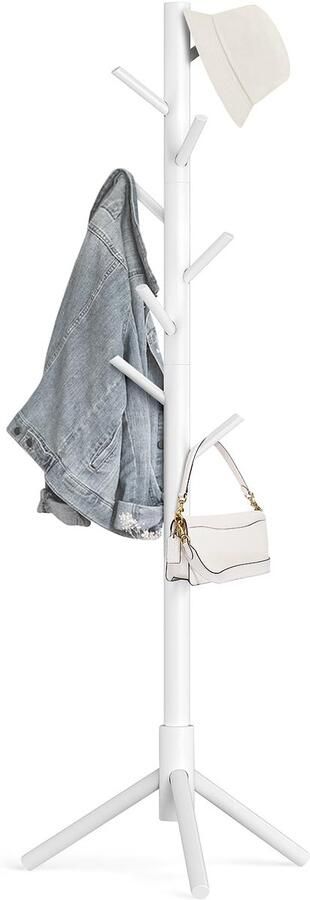 Unyqoos Stijlvolle Vrijstaande Kapstok van Massief Hout met 8 Verstelbare Haken voor Meerdere Hoogtes