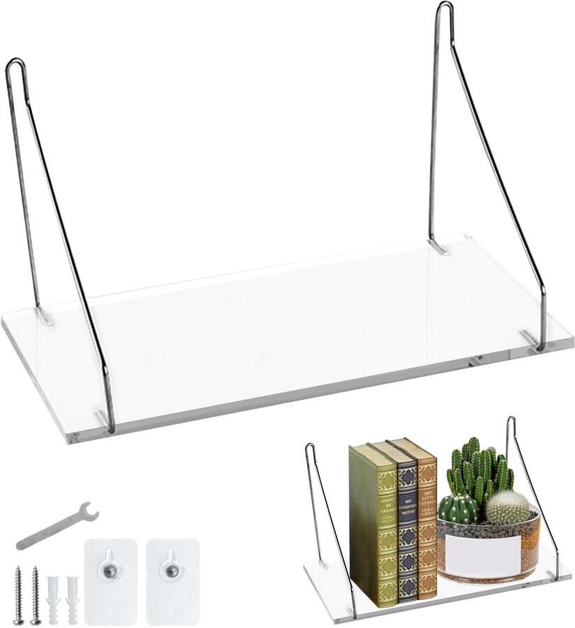 Unyqoos Transparante Acryl Wandplanken voor Binnen Stijlvolle Plantenhouder en Opslagoplossing voor Keuken Badkamer en Woonkamer